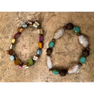 Set Of 2 Stretch Beaded Bracelets With Multicolor & Earthy Tones For Women